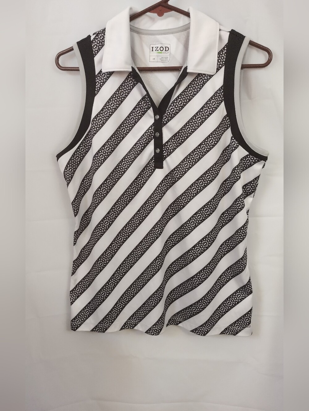 Izod Black and White Diagonal Stripe Sleeveless Polo Tank size Large